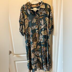 Umgee Teal and Cream Floral Maxi Dress